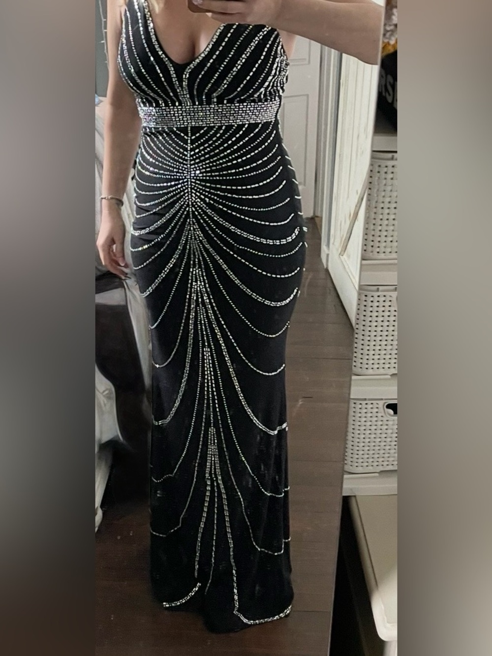Windsor Black Maxi Gown with Silver Crystal Detailing - Picture 3 of 15